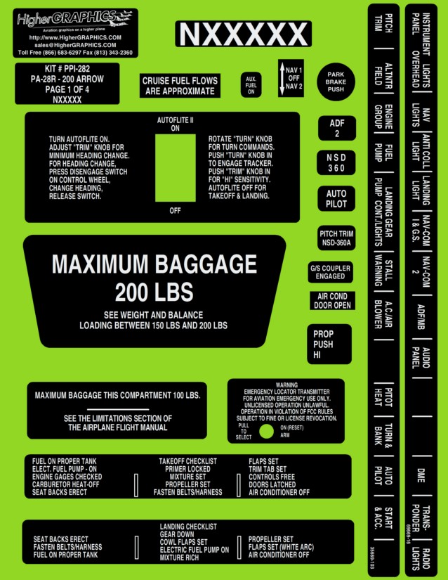 (image for) Piper PA-28R Arrow Premium Interior Decals (2)